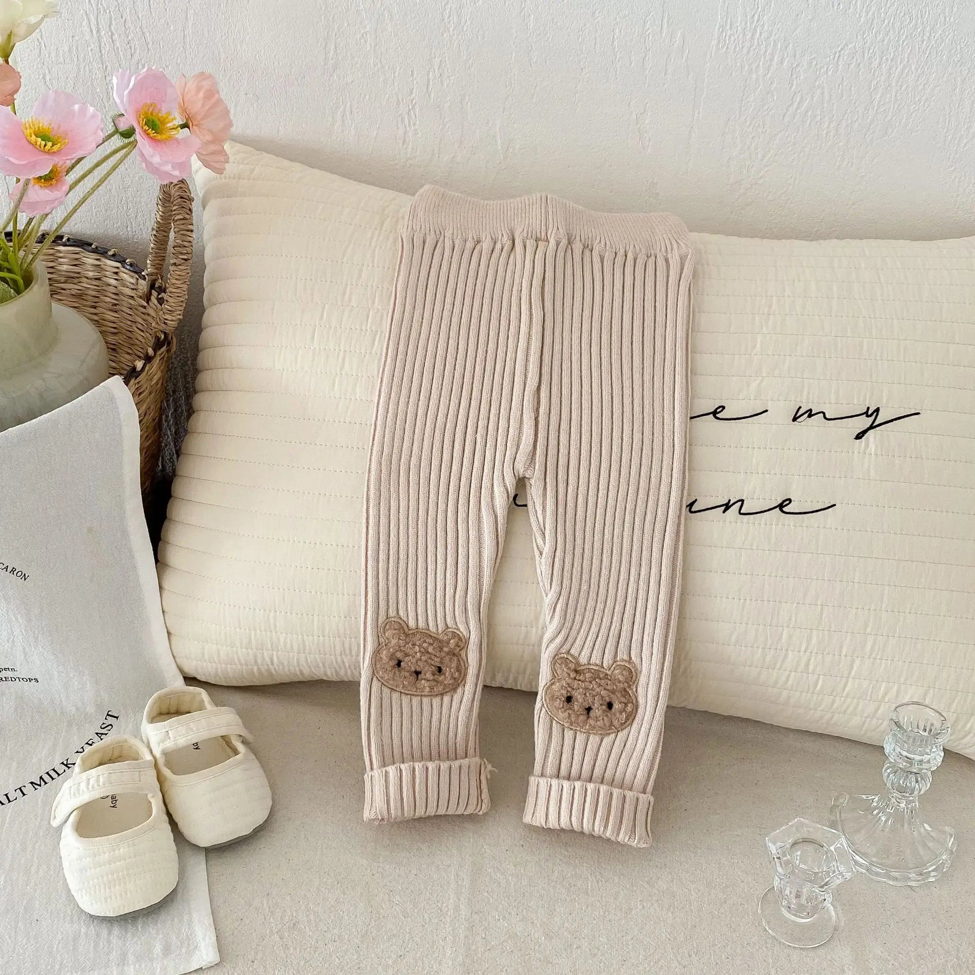 New Autumn Kids Knitted Leggings Girls Cute Cartoon Skinny Pants Children's Baby Pit Strip Trousers 0-5Y Girls