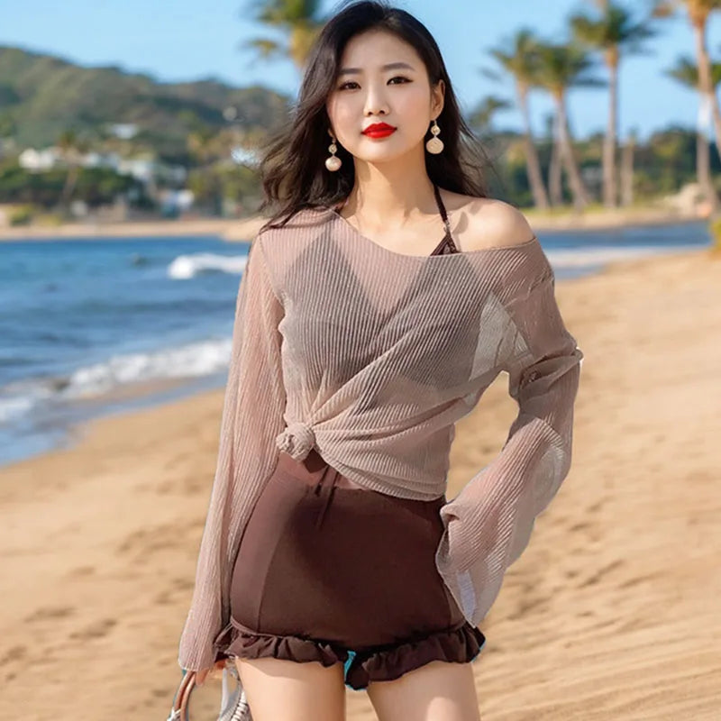Summer Swimming Swimwear Set for Women Vacation Beach Sun-Proof Shorts Swimsuit Sexy Bikini Beachwear Swimsuits 3-Piece Set