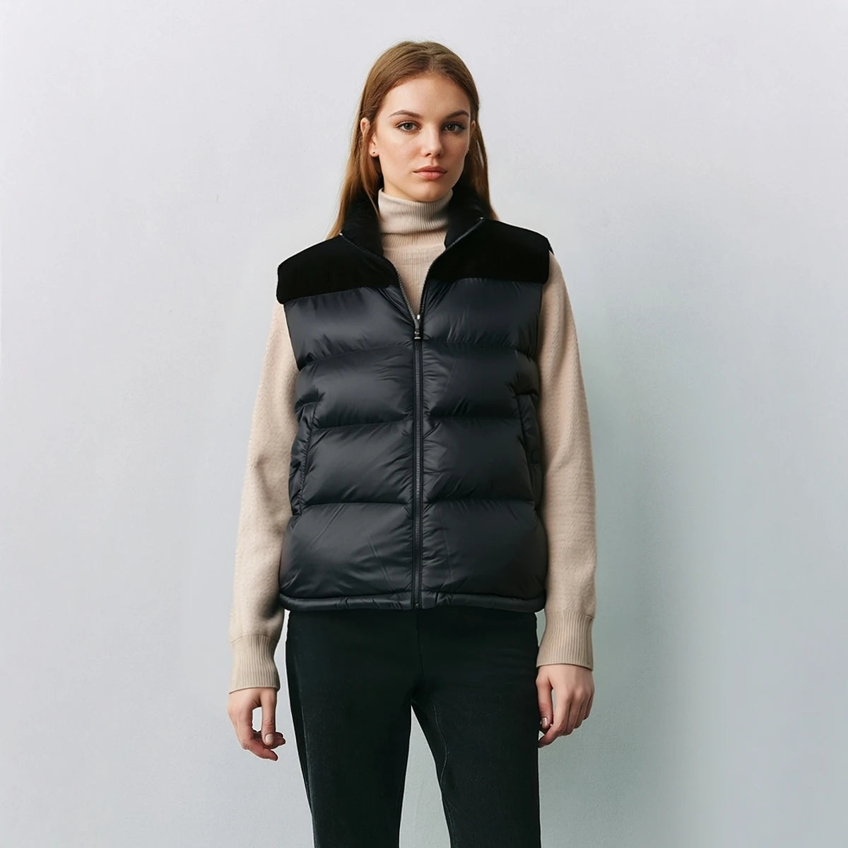 Women's High-Quality Woollen Luxury Jacket, Thick White Duck Down Vest Coats For Ladies