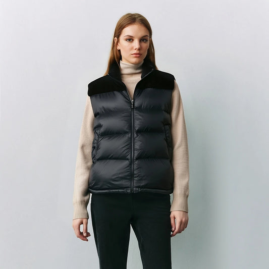 Women's High-Quality Woollen Luxury Jacket, Thick White Duck Down Vest Coats For Ladies