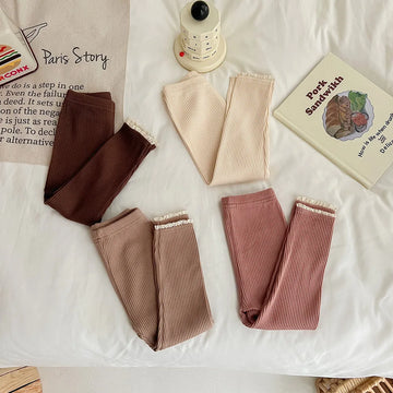 Skinny, elastische peuterlegging met kant en kant, basic bovenkledingbroek voor kinderen van 0-3 jaar