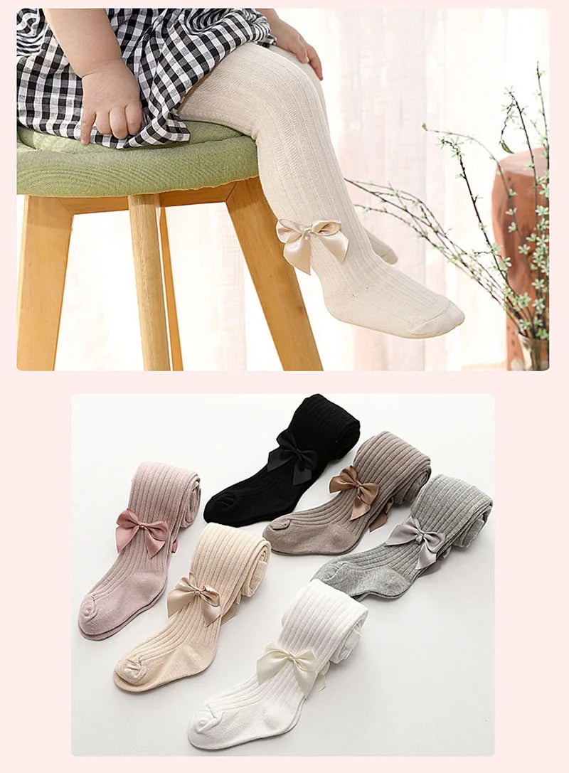 Autumn Kid's Pantyhose Girls Leggings New Born Baby Big Bow Legging Multi Colours Children's Vertical Striped Base Pants Girls
