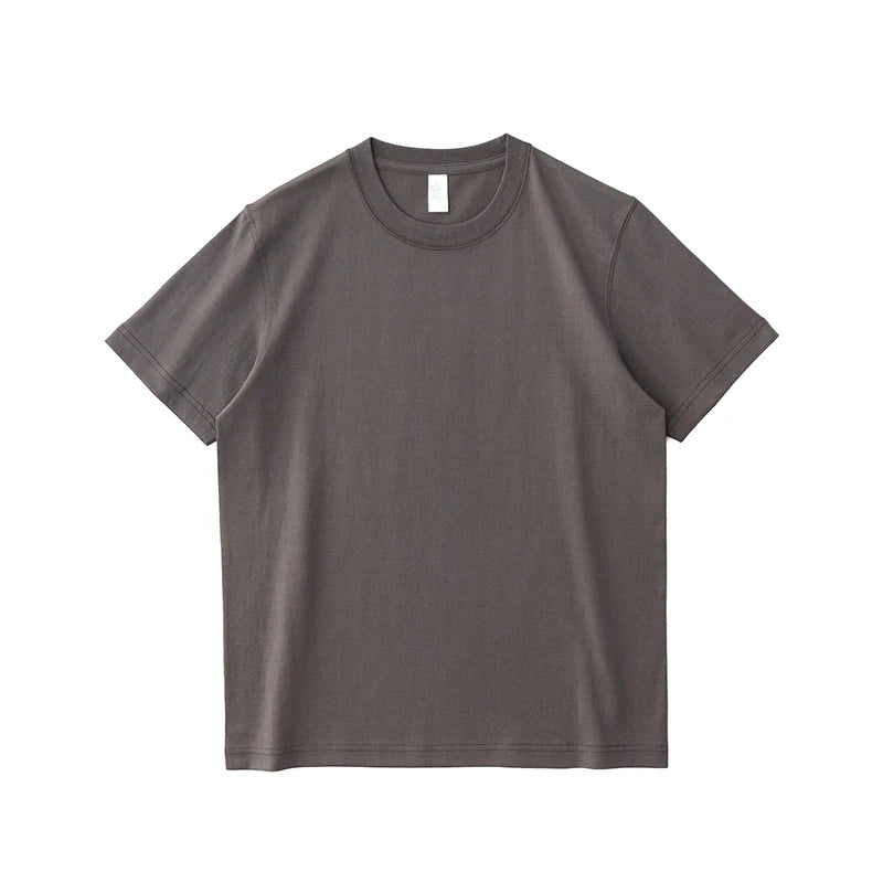 2025 Zomer Nieuwe Amerikaanse Retro 245G Korte Mouw O-hals Effen Kleur T-shirt Herenmode Eenvoudige 100% Katoen Gewassen Casual Tops