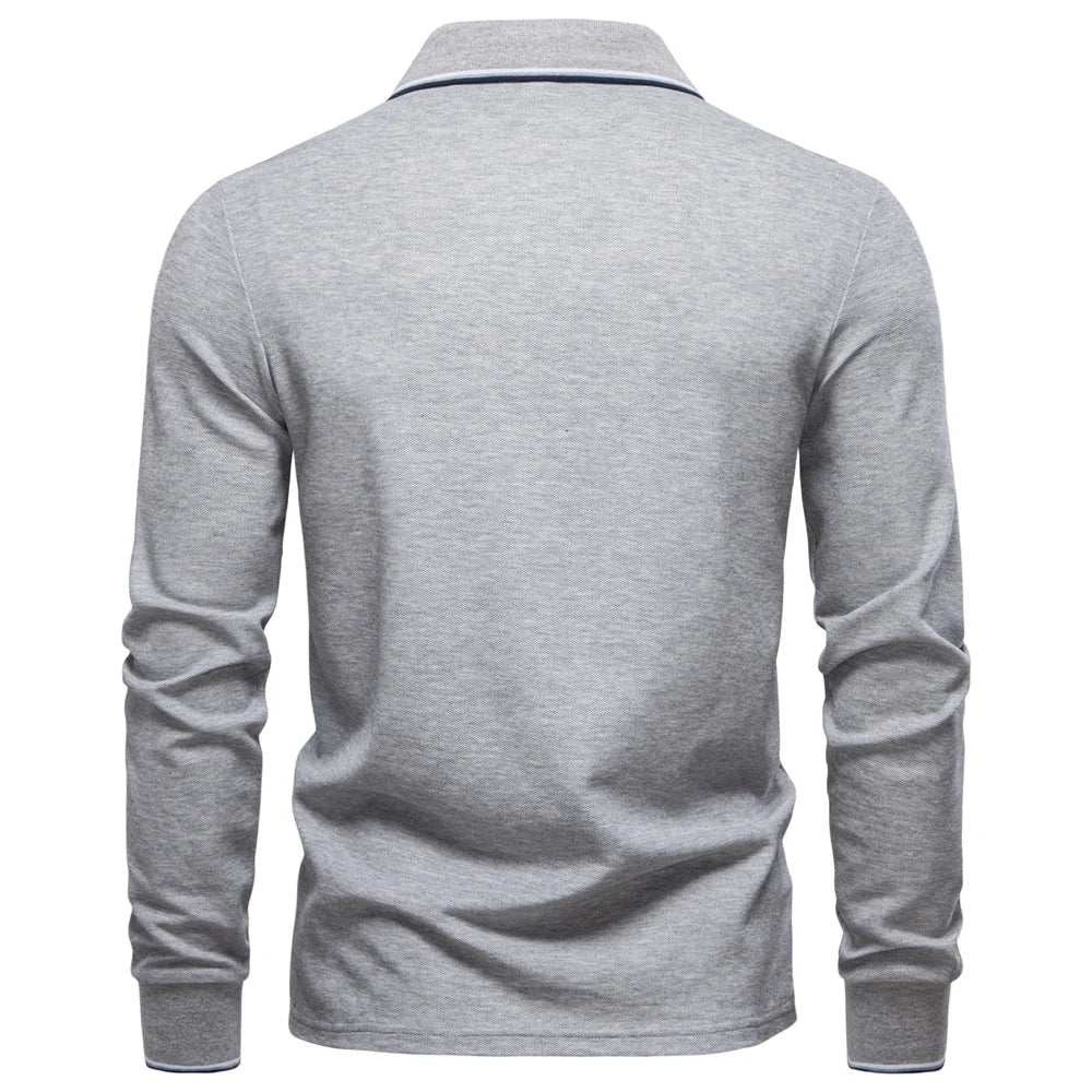 2025 Men's Henley Polo Shirt Cotton Solid Colour Long Sleeve Designer Polo for Male Social Luxury Touch