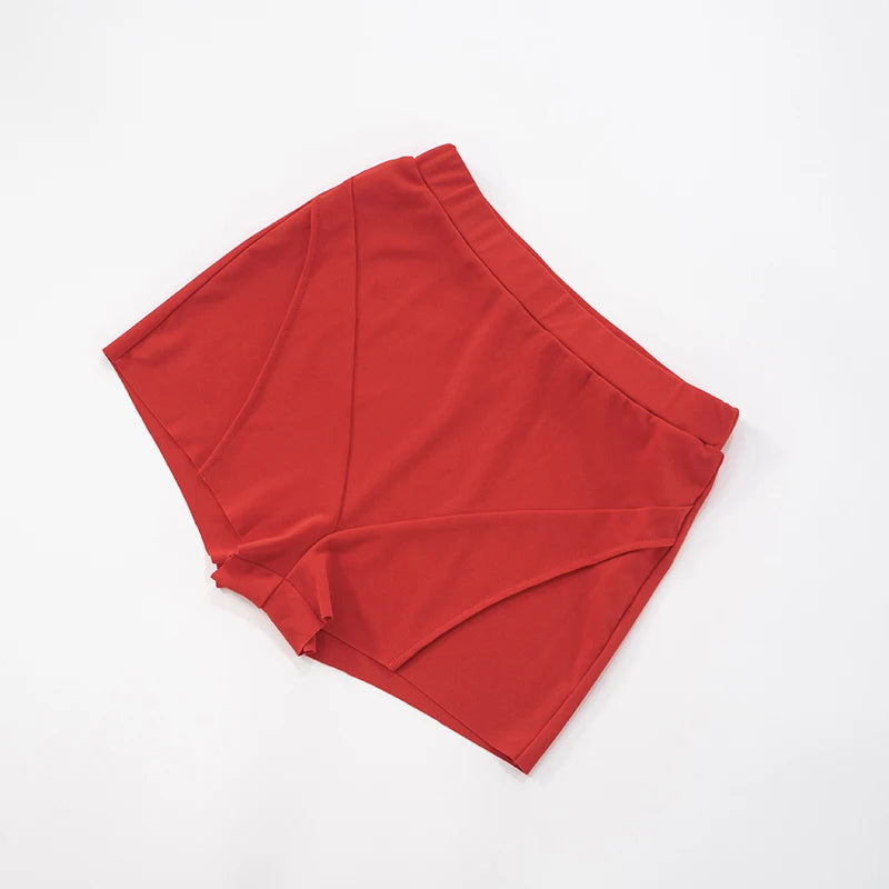 Casual Women 2 Piece Set Stretch Double Zip Tank Tops + Shorts Matching Patchwork Simple Basic Streetwear Tracksuit