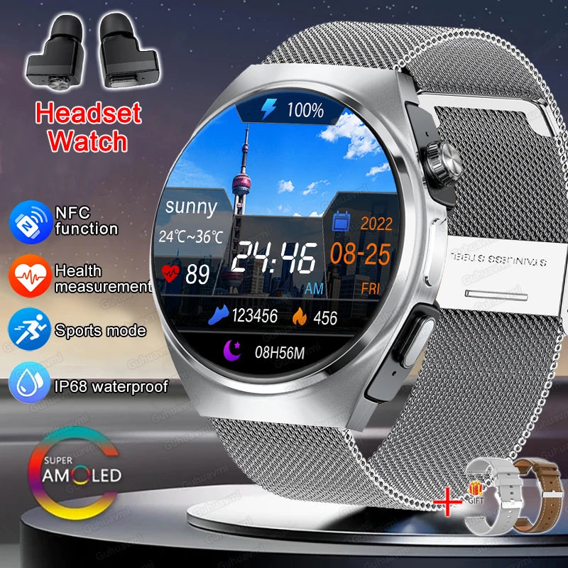 New Smart Watch Headset Two In One Wireless Bluetooth Dual Earbuds Call Health Monitor Sport Tracker Smartwatch - Compatible with HUAWEI IOS