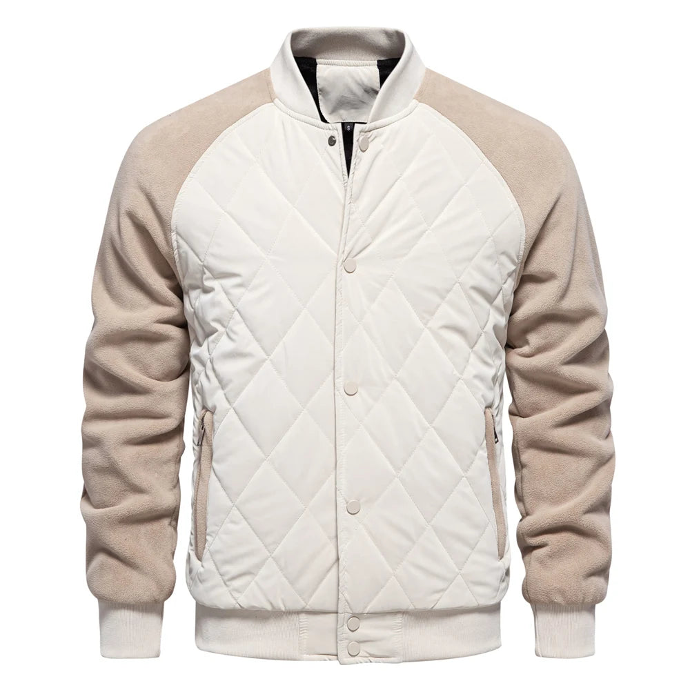 Men's Patchwork Thick Fleece Lined Baseball Bomber Jacket Winter Warm Outwear Jackets Coats for Men