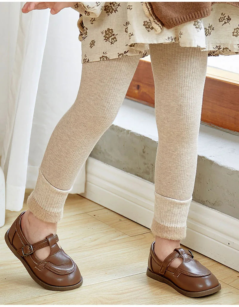 New Autumn Kids Leggings Infant Girls Solid Colour Pit Strip Render Pants Toddler Fleece Padded Warm Trousers 1-3Y Girls