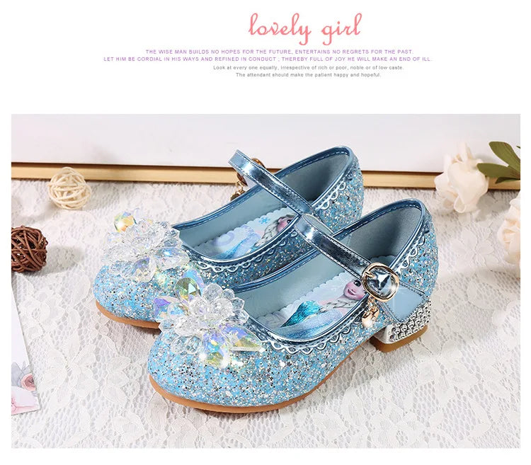 Fashion Elsa Princess Girl Shoes Frozen Cartoon Dress Shoes For Girls Fashion Party Shoes With High Heels Christmas Gifts