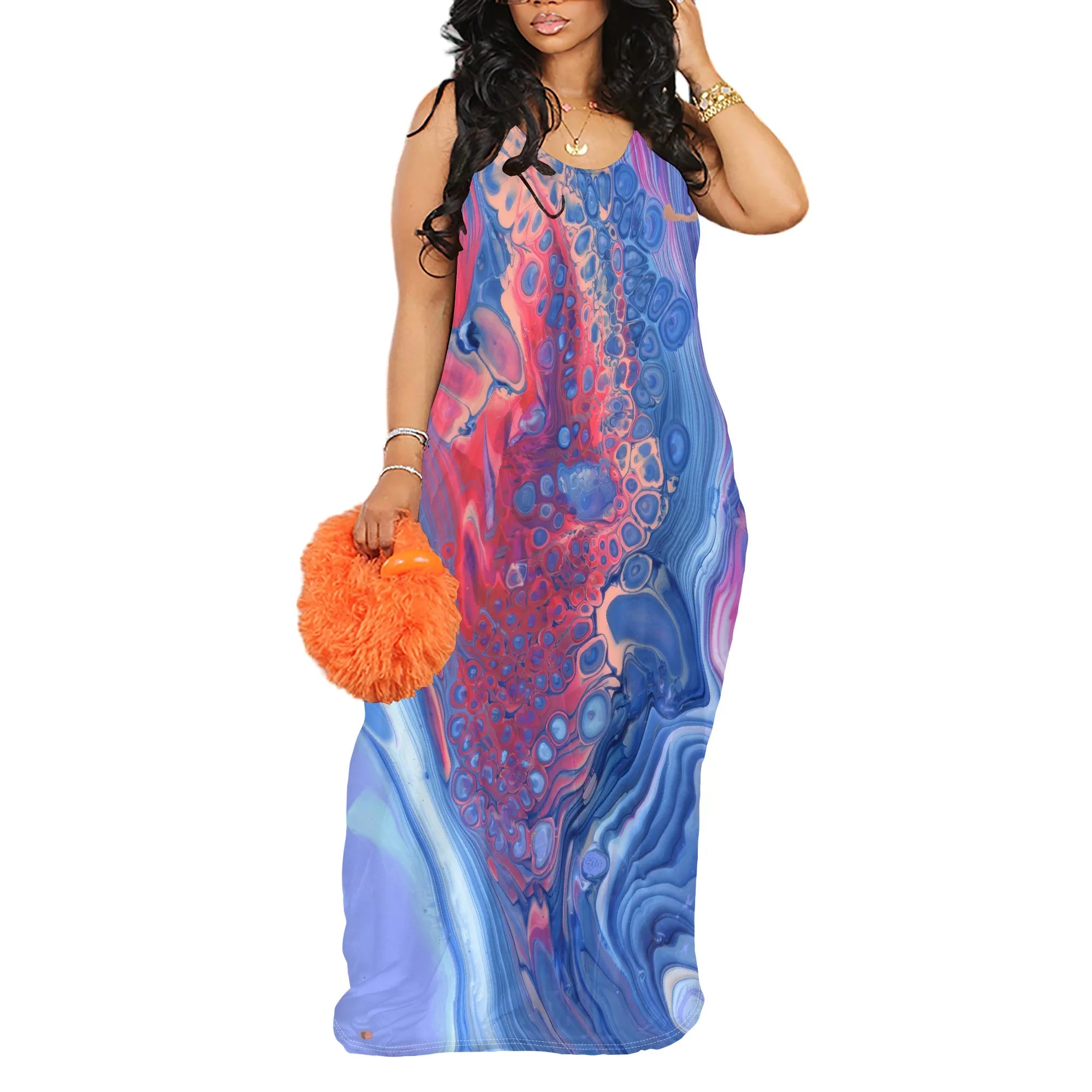 Exotic Animal Print Maxi Dress - Women's Boho Sleeveless Resortwear