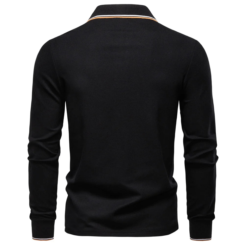 2025 Men's Henley Polo Shirt Cotton Solid Colour Long Sleeve Designer Polo for Male Social Luxury Touch