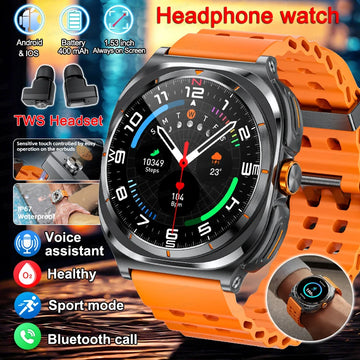 Men's Smart Watch TWS Headset Two In One Wireless Bluetooth Call Dual Earbuds Health Monitor Sport Tracker 400MAH Smartwatch