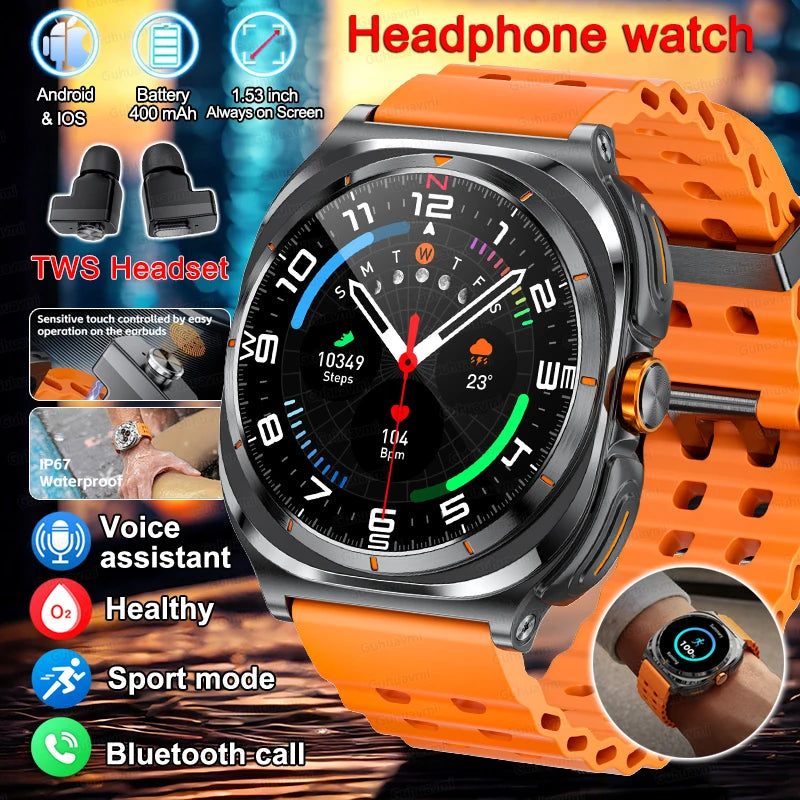 Men's Smart Watch TWS Headset Two In One Wireless Bluetooth Call Dual Earbuds Health Monitor Sport Tracker 400MAH Smartwatch
