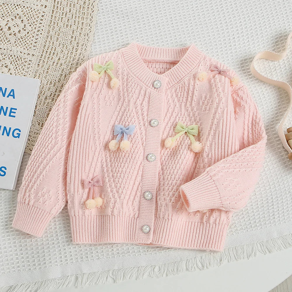 New Autumn Kids Knitted Cardigan Candy Colour Bow Girls Knitted Sweater Korean Loose Children Tops 9M-5T Girls