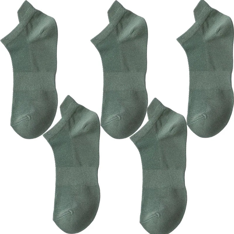 5 Pairs Summer Men's Cotton Short Mesh Harajuku Comfortable Solid Colour Casual Ankle Socks Male Net Sneaker Socks