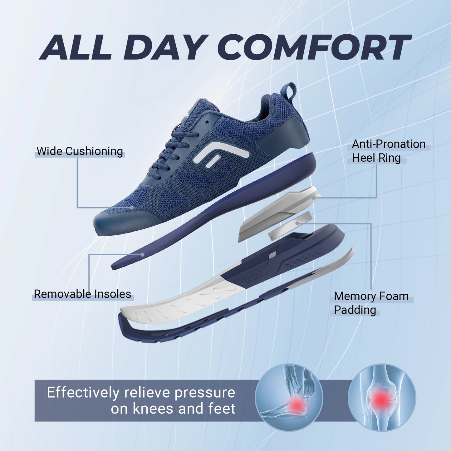 Men's Casual Sport Shoes Light Sneakers Lightweight Anti-slip Athletic Jogging Shoes For Swollen Feet Arch Support