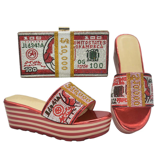 African Women's Wedding Slip-On High Heels Shoes Decorated with Rhinestone for Ladies Bride Pumps