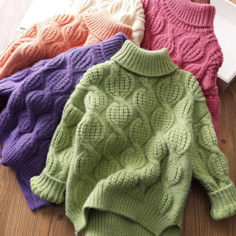 Kids Sweaters Turtleneck Girls Boys Knitwear Children Pullover Warm Kids Base Tops 2-8Y Unisex