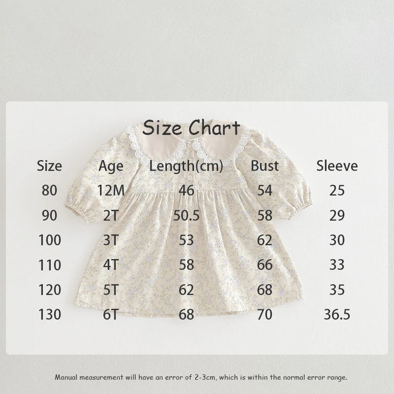 New Spring Girls Floral Dress Kids Cute Lace Doll Collar Princess Dress Children Sweet Flower Clothes For Kids 1-3Y Girls