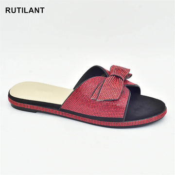 2025 Bling Crystal Bowknot Pumps Women Wedding Shoes Bride Elegant Low Heels Nigerian Women Pumps Shoe for Women Designer Luxury