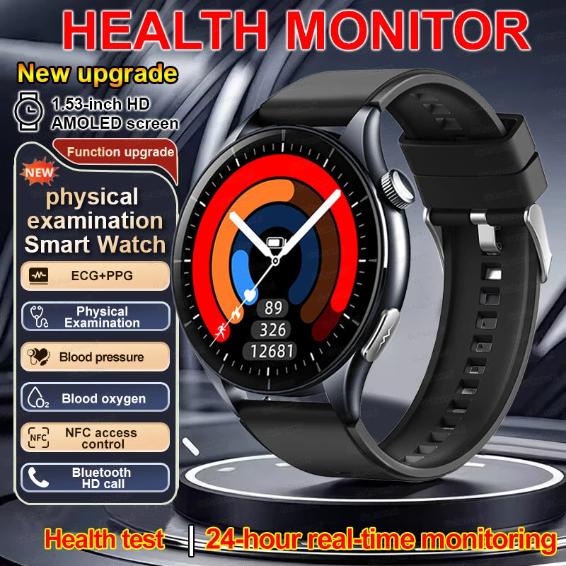 2025 Nieuw Smart Watch NFC ECG+PPG Bloedzuurstof Urinezuur Bloeddruk Saffier Smartwatch Heren - Compatibel met Samsung Galaxy, Xiaomi en Huawei IOS