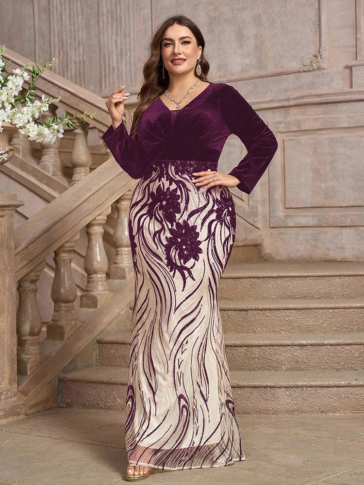 Women's Formal Evening Plus Size Gown (Embellished) New Autumn Winter Luxury Elegant Embroidery Party Maxi Dresses
