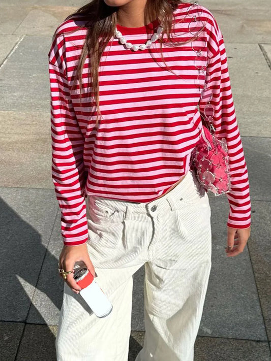 Women Teen Girls Fairy Grunge Tops Clothes Y2k Striped Long Sleeve Fit Crop Tops Baby Tee Autumn Vintage Streetwear T-Shirt