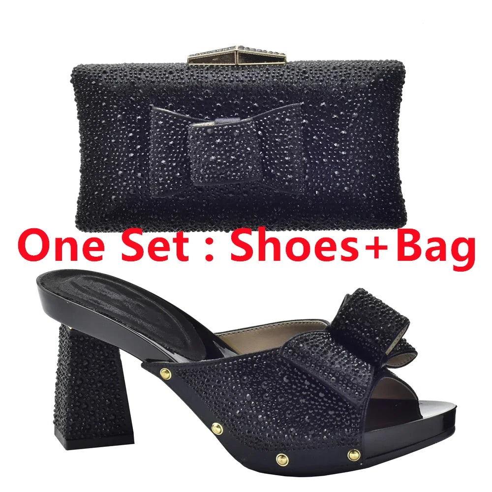 Italian Shoes with Matching Bag for Wedding Shoe and Bag Set for Nigeria Party Italy African Women Party Pumps with Rhinestone