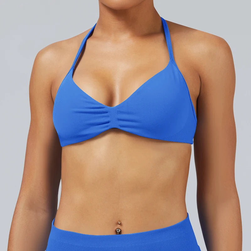 Seamless High Support Impact Yoga Bra Women Strappy Sport Bra Thin Strap Halter Workout Tank Fitness Top Gym Wear