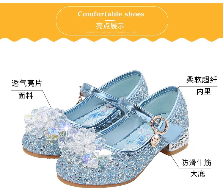 Fashion Elsa Princess Girl Shoes Frozen Cartoon Dress Shoes For Girls Fashion Party Shoes With High Heels Christmas Gifts