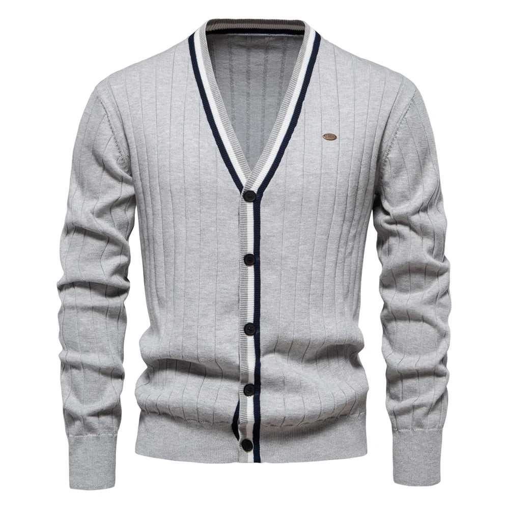 Men's Cotton Cardigan Sweater V-Neck Button-Up Casual Youth Knitted Sweaters for Men