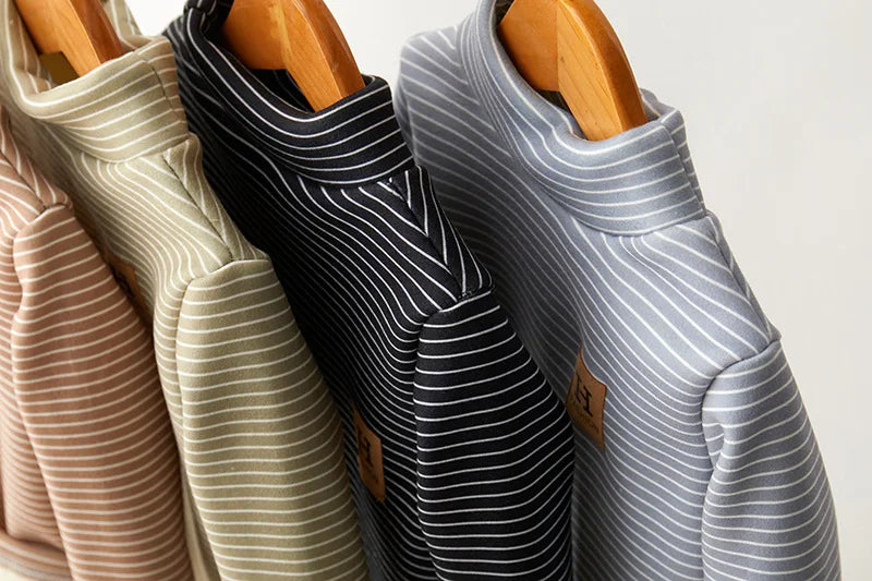 New Winter Kids Undershirts Children Cute Stripe Bottoming Shirt Girls Boys Half High Collar Warm Top 2-10T Unisex
