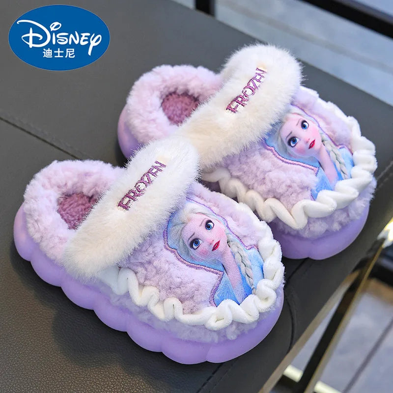 Children's Princess Elsa Winter Warm Children's Cotton Home Slippers Frozen Snow Non-Slip Slippers For Baby Girls Size 24-36