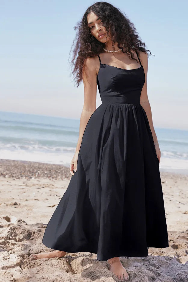 Chic Elegant Party Dresses for Women Solid Spaghetti Strap Sleeveless Long Dress Holiday Beach Sundress Robe Femme Été