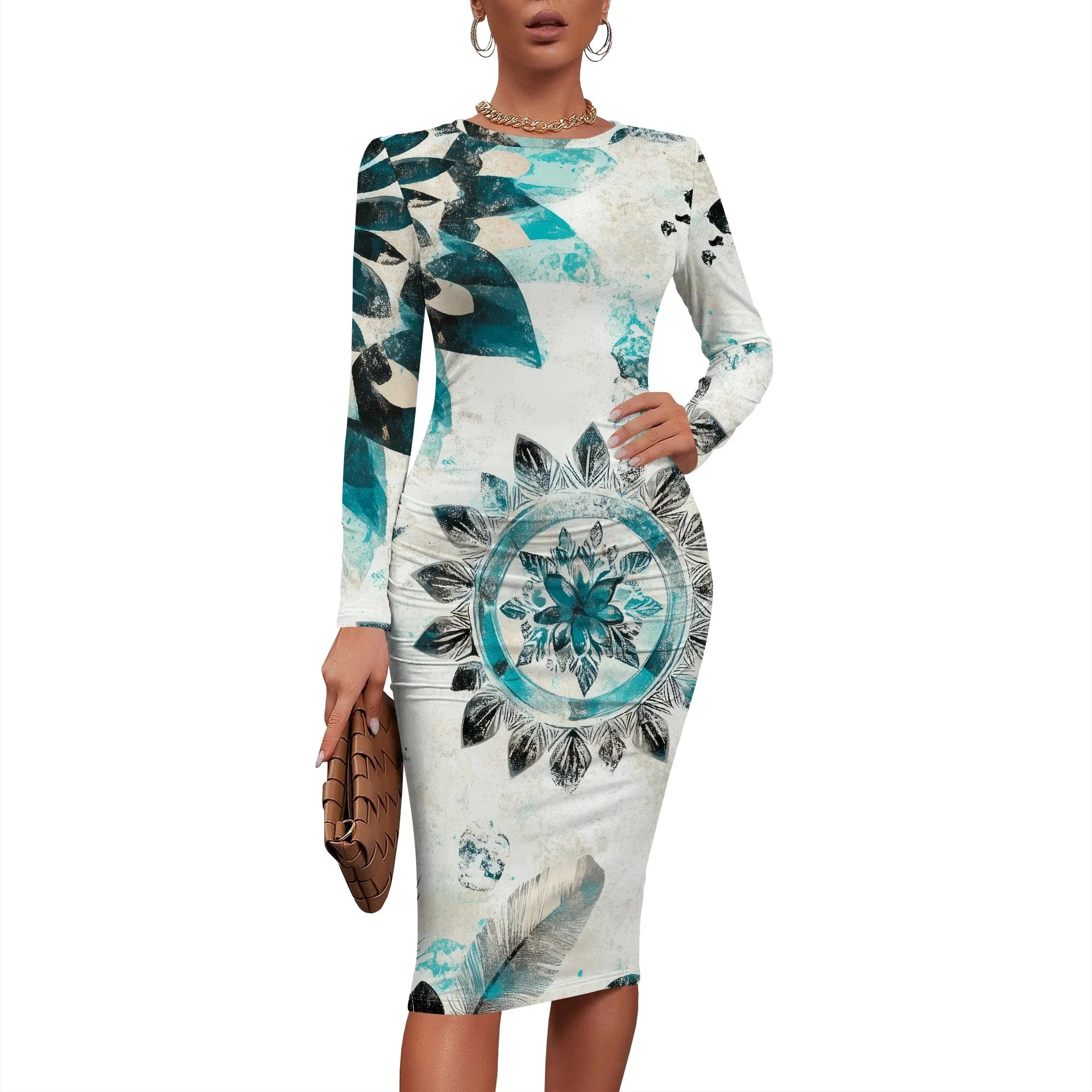 Women's 2025 Summer Dress Ruched Long Sleeve Crew Neck Midi Dress Elegant Bodycon Basic Casual Dresses