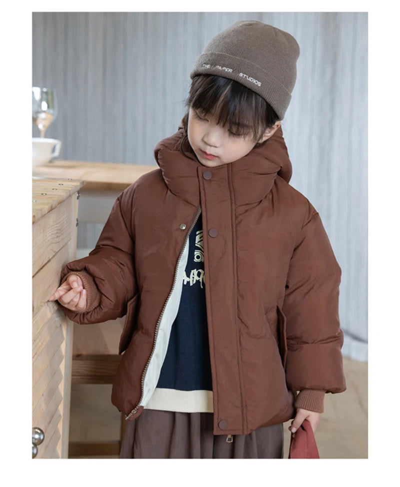 Children's Down Jacket Winter New Kid's Clothing Korean Version Boys Loose Solid Colour Thick Coat Girls Warm Outwear 2-7Y Unisex