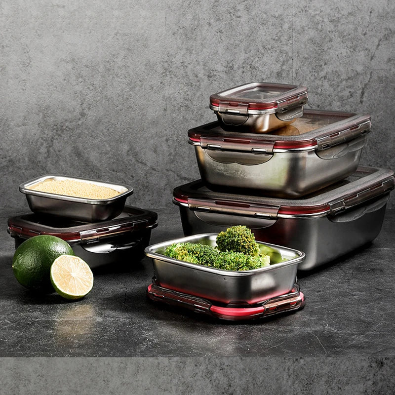 304 Stainless Steel Food Lunch Bento Box Sealed Leakproof Travel Storage Box Household Pickle Boxes Refrigerator Food Container