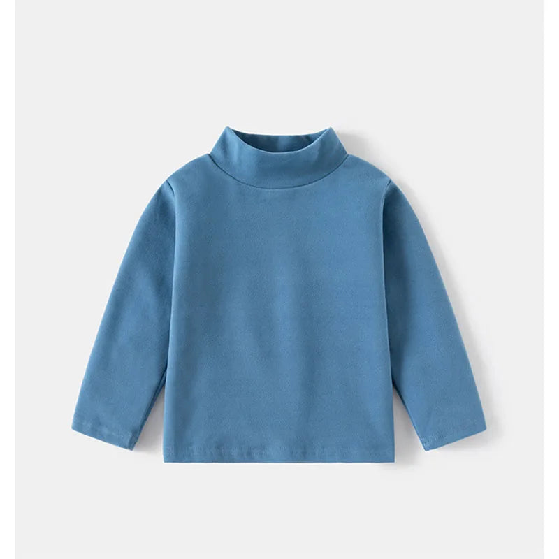 New Autumn Kids Bottoming Shirt 2-6T Children Solid Colour High Collar Undershirts Girls Boys Tops Unisex