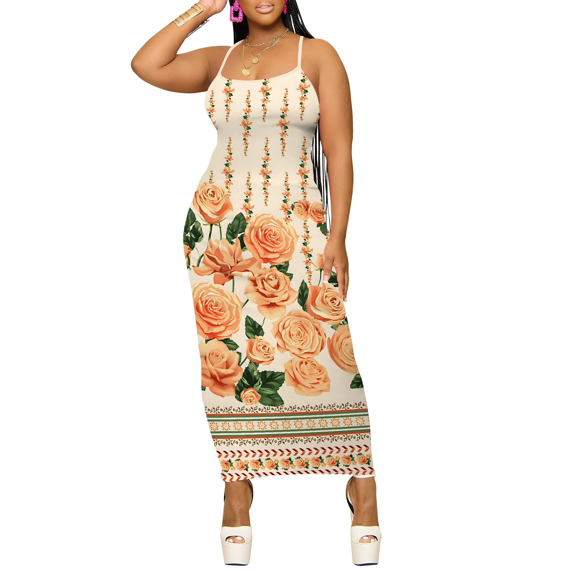 Floral Maxi Dress Sleeveless Spaghetti Strap Beach Sundress Summer Casual Long Dress