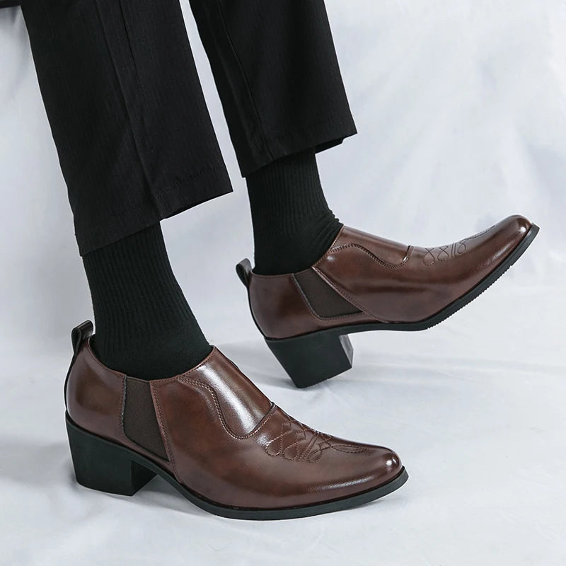 2024 Nieuwe mode heren formele kleding schoenen hoge hak mannelijke formele Chelsea Oxfords schoenen gespleten leren volwassen casual schoenen