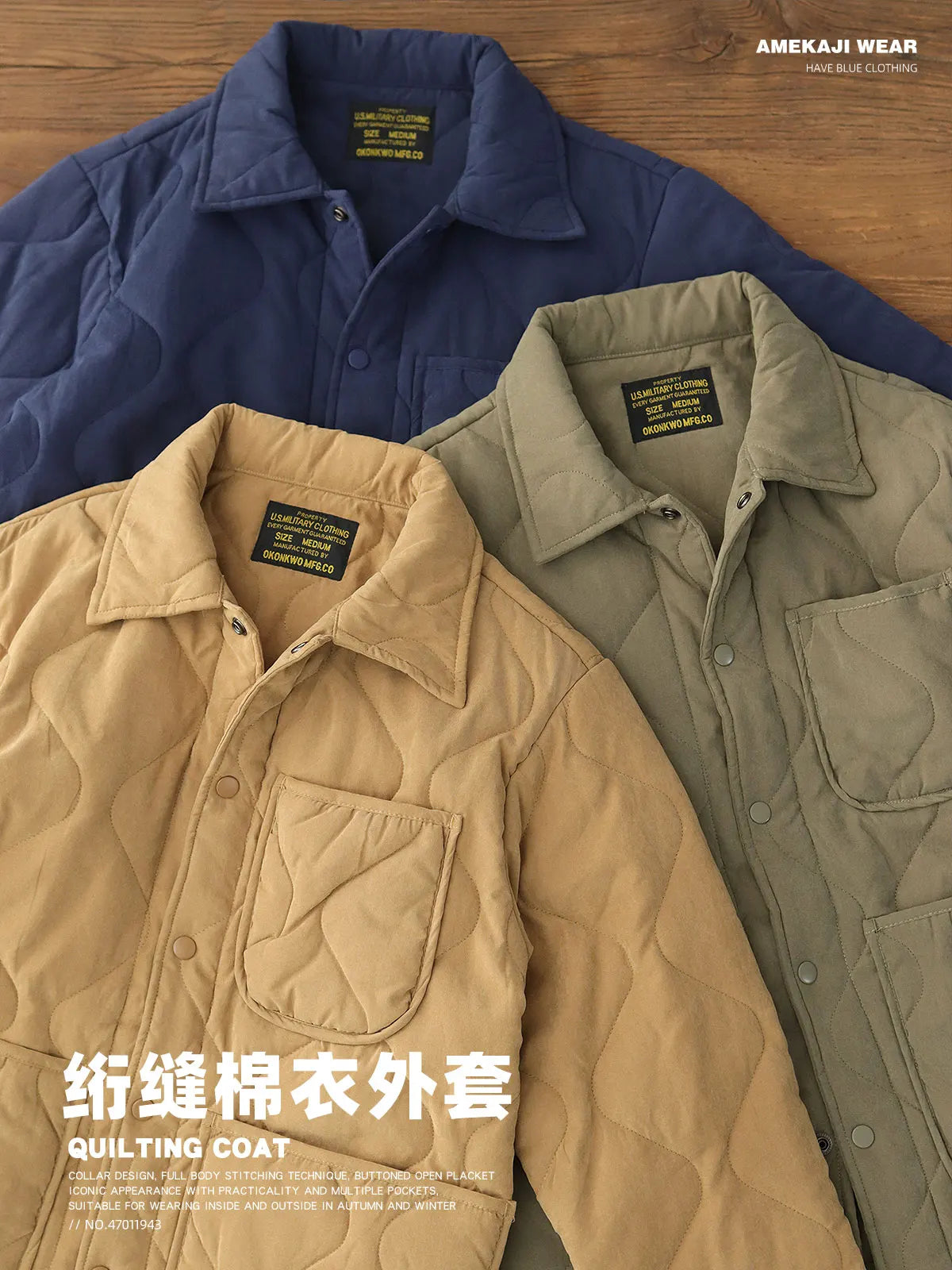 Winter New American Retro Langarm Revers Baumwolle gepolsterte Cargojacke Herren Einfacher dicker Innenliner Lässiger Mantel mit mehreren Taschen
