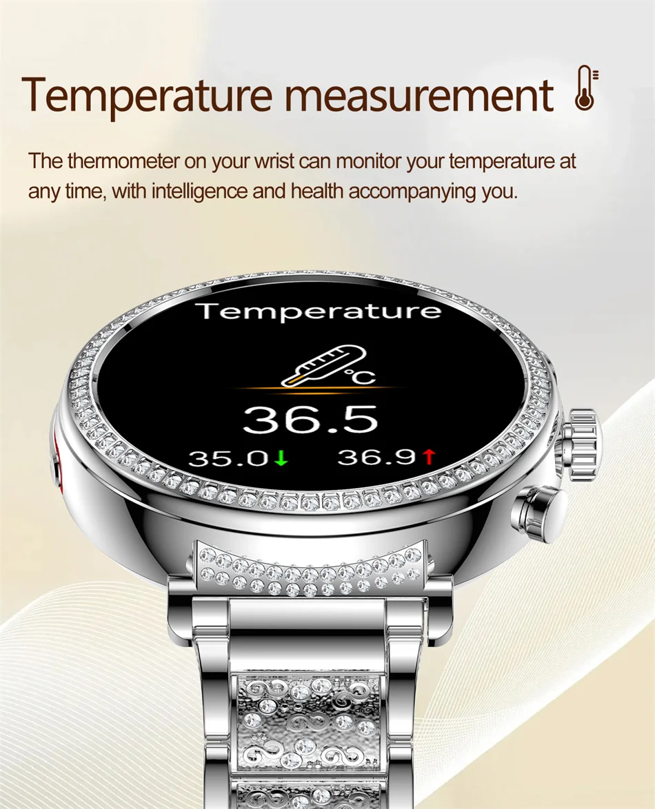 Women Diamond Smart Watch ECG Women Health tracking Watch Full Touch Screen BT Call Custom dial Smartwatch Compatible with Huawei & Xiaomi IOS