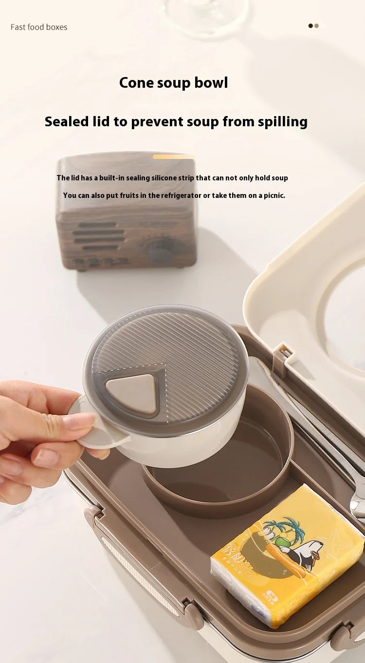 304 Stainless Steel Microwave Safe Partitioned Bento Box - Large Capacity Lunch Container for Students & Office Workers