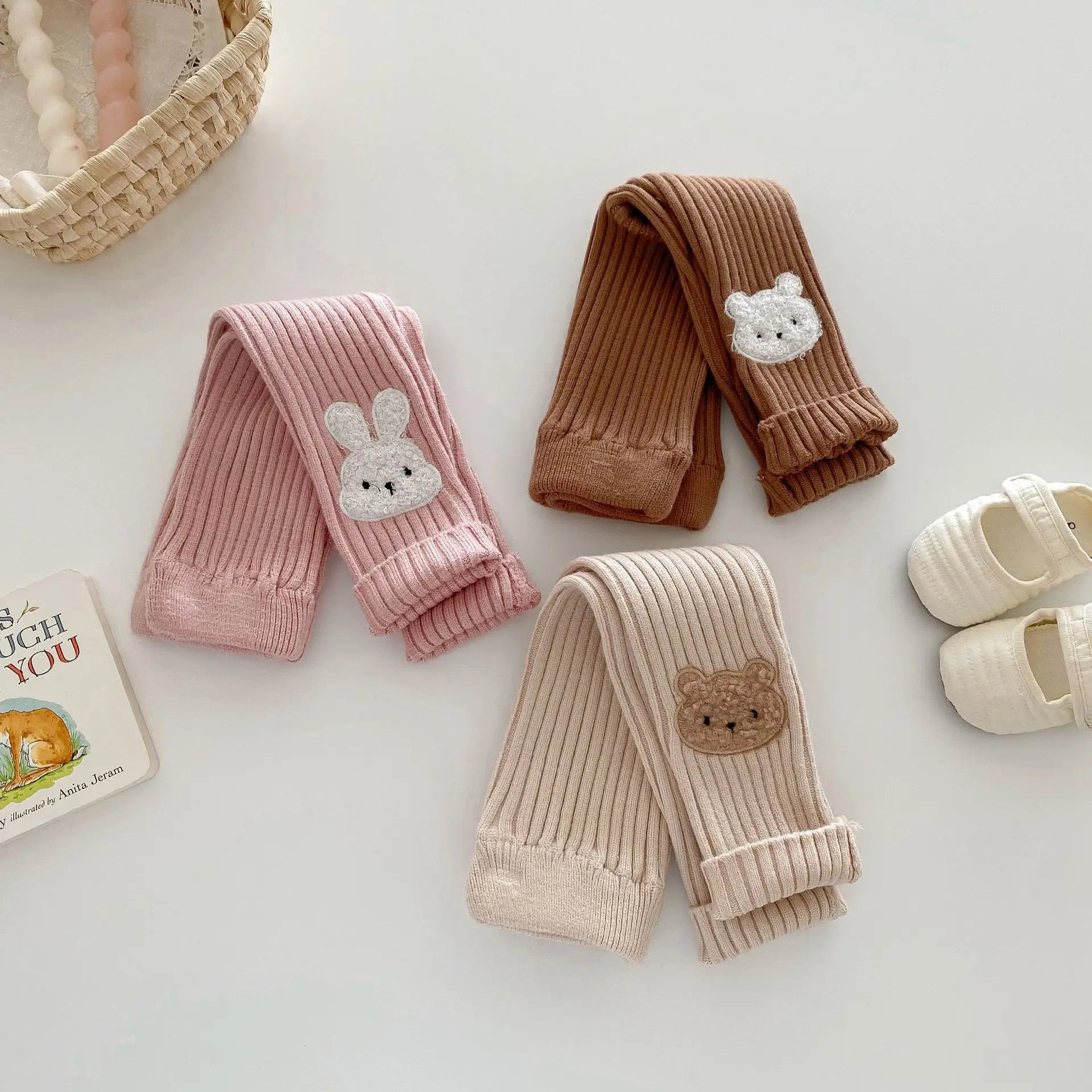 New Autumn Kids Knitted Leggings Girls Cute Cartoon Skinny Pants Children's Baby Pit Strip Trousers 0-5Y Girls