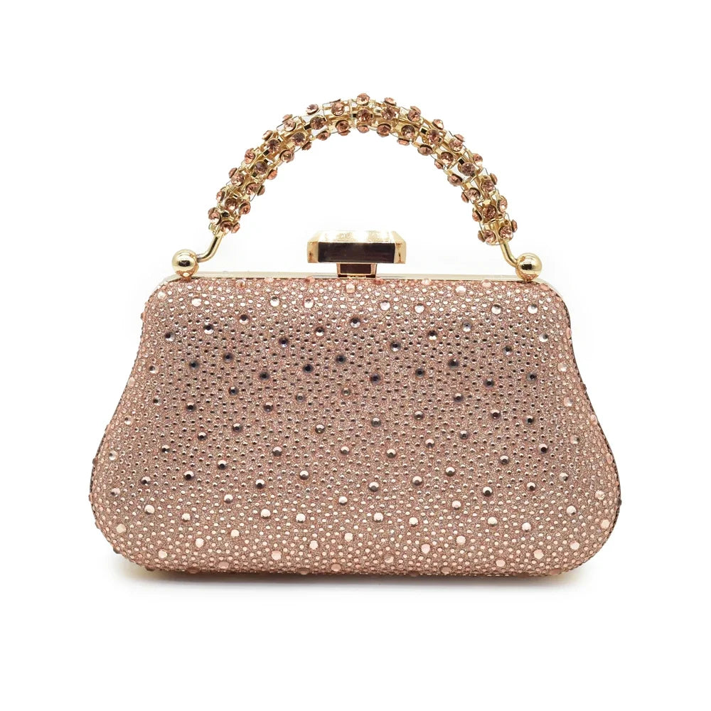 New Pointed Toe Heels with Small Bag Nigeria Fashion Party Women's Shoes and Bags Decorated with Rhinestone Wedding Shoes Bride