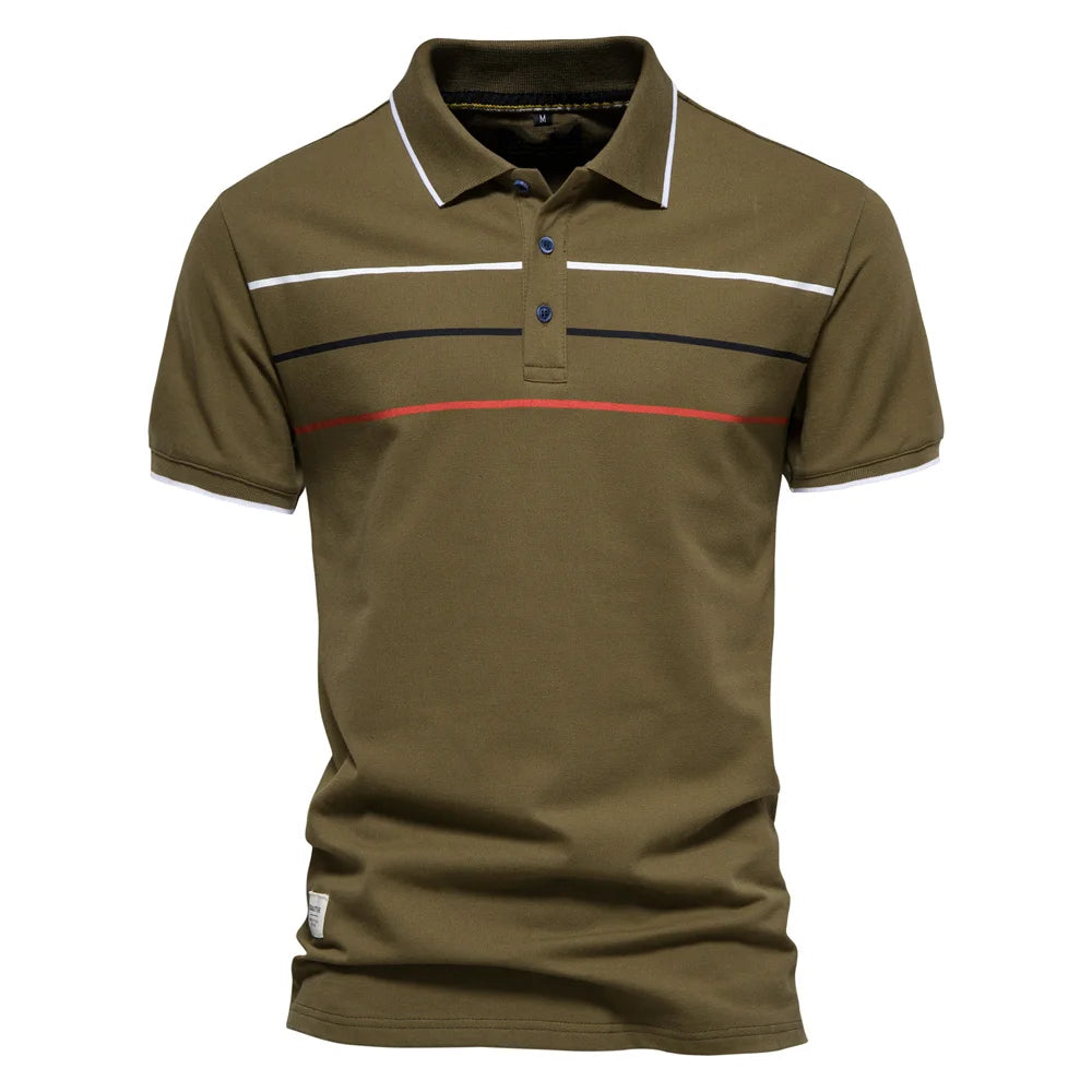 Men's Polo Shirts Cotton Short Sleeve Striped Contrast Colour Polo Shirts for Men Brand High Quality Social Polos Male