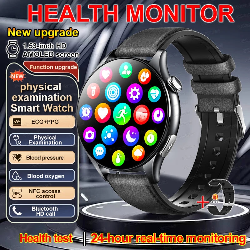 2025 Nieuw Smart Watch NFC ECG+PPG Bloedzuurstof Urinezuur Bloeddruk Saffier Smartwatch Heren - Compatibel met Samsung Galaxy, Xiaomi en Huawei IOS