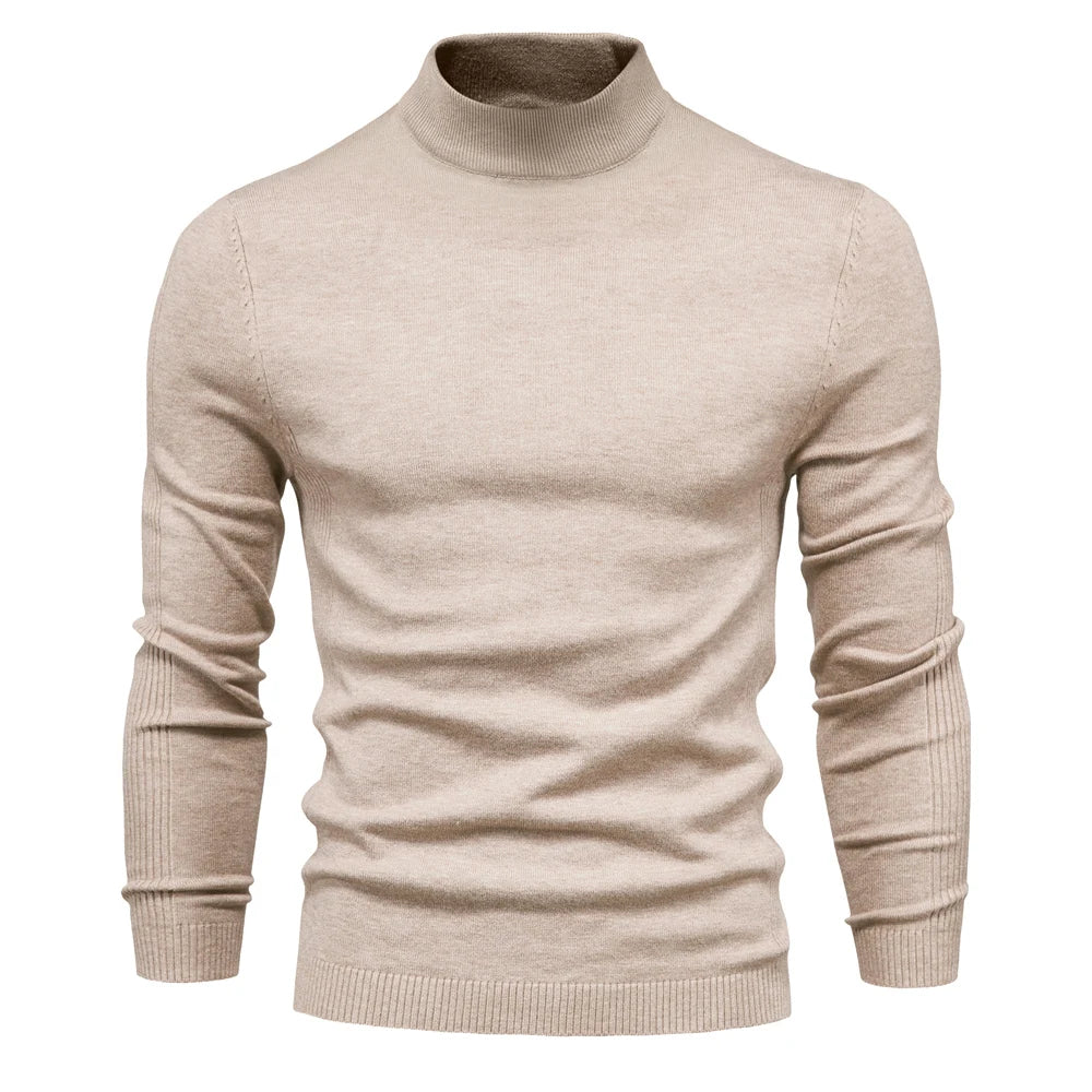 Men's Soft Mid Neck Pullover Casual Solid Colour Winter Warm Men's Sweater High Quality Pullover For Men