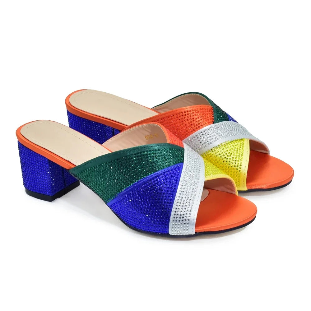 African Women Wedding Shoes Bride Shoes Luxury Elegant Low Heels Rhinestone Lady Slippers Sandals Nigerian Pumps