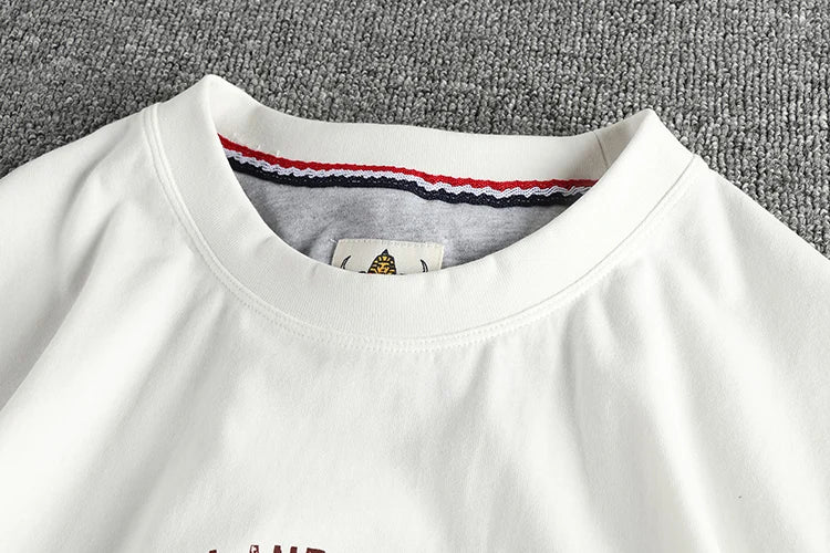 Summer American Retro Short Sleeve O-neck Letter Motorcycle Printed T-shirt Men's Fashion 100% Cotton Washed Casual Youth Tops